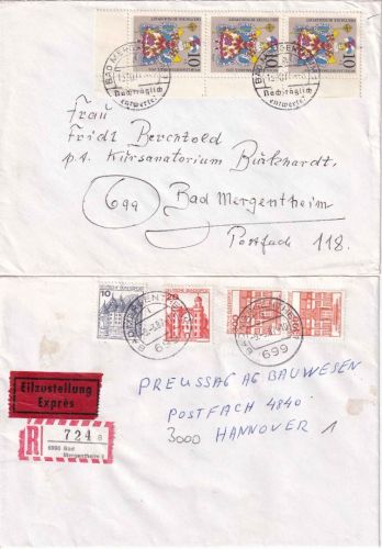 BRD - Bad Mergentheim 2 Heimatbelege/eil-R-Brief + Normalbrief 1971/1987