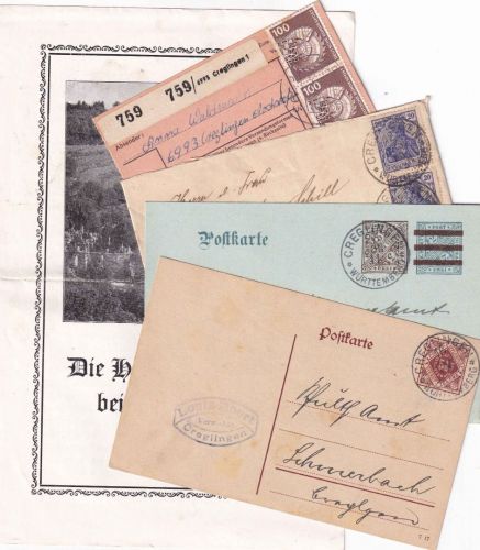 Württemberg/DR/BRD - Creglingen 5 Heimatbelege 1911/1978