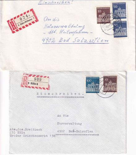 BRD - Köln-Mülheim/Köln 8 2 Heimatbelege/Einschreibebriefe 1968/69