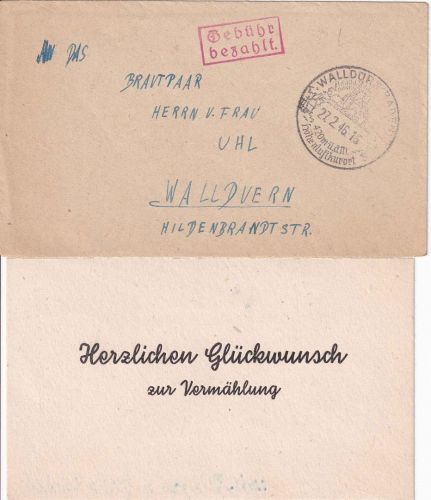 FZ/Baden - Walldürn 27.2.46 Gebühr bezahlt roter Ra2 Ortsbrief m. Inhalt