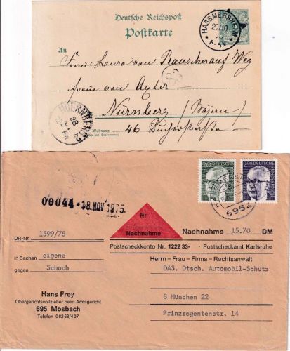 DR/BRD - Hassmersheim 2 Heimatbelege 1896/1975