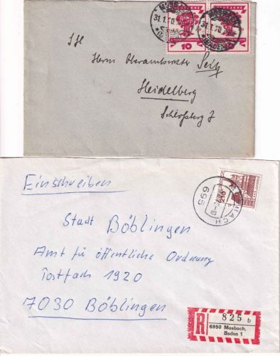 DR/BRD - Mosbach (Baden) 2 Heimatbelege 1920/1979