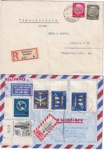 DR/BRD - Mannheim-Waldhof Einschreibebrief 1935 + Lupo-Einschreibe-Brief 1966