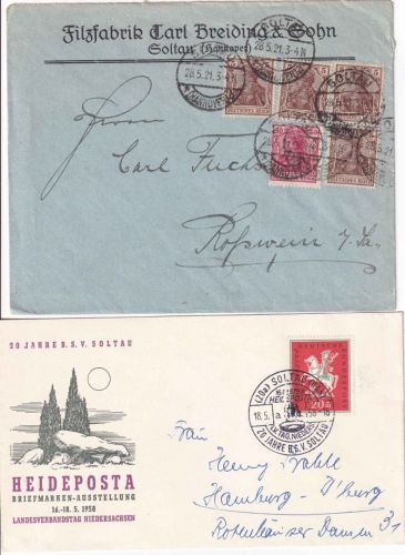 DR/BRD - Soltau 10 Heimatbelege u.a. Postsache (!!), Überlandpost, etc 1921/1988