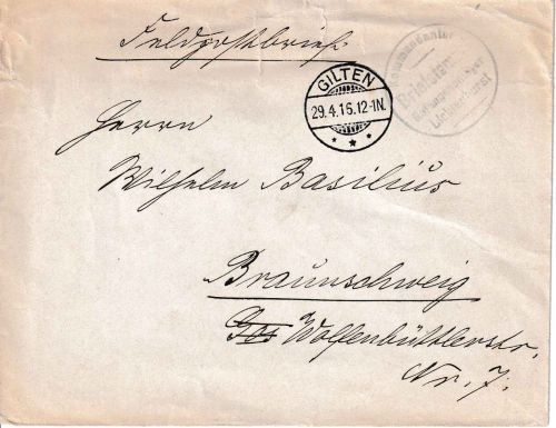 DR - Gilten 1916 Feldpostbrief (Gefangenenlager Lichtenhorst) n. Braunschweig