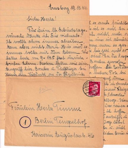DR - Arnsberg (Westf.) 20.11.44 Brief n. Berlin (interessanter Inhalt !!)