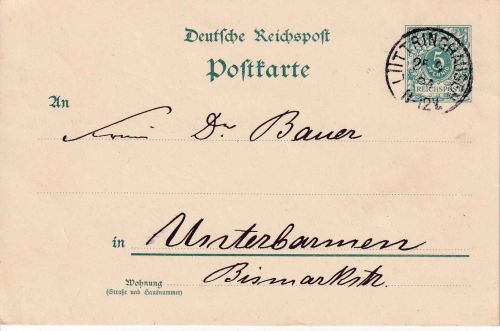 DR - Lüttringhausen 25..9.94 kl. K1 5 Pfg. ganzsachenkarte n. Unterbarmen