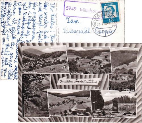 BRD - 5949 Mittelsorpe Ra1 Karte Schmallenberg - Nordbögge 1965