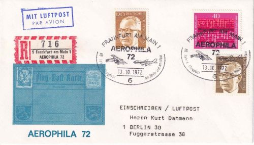 BRD - Frankfurt a/M Aerophila SST + Sonder-R-Zettel Einschreibebrief n. Berlin
