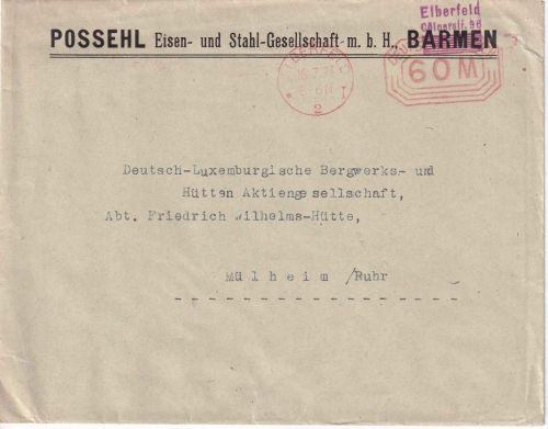 DR-Infla - Elberfeld 16.7.23 60 M. PFS Drucksachenbrief n. Mülheim