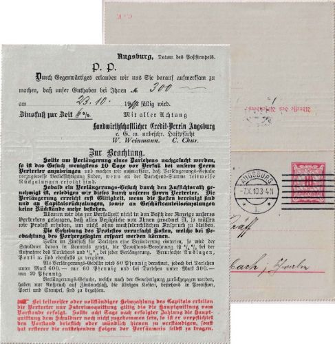 Bayern - 10 Pfg. Rauten Ganzsachen-Kartenbrief m. Zudruck Augsburg 1910