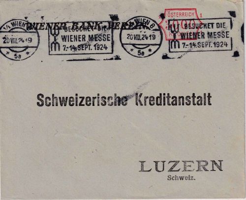 Österreich-Infla - Wien 20.8.24 3.000 K. Postfreistempel Brief i.d. SCHWEIZ