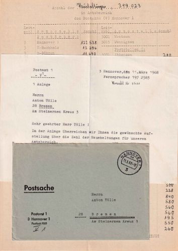 BRD - Hannover 1968 Postsache (Anzahl d. Haushaltungen f. Wurfsendungen)