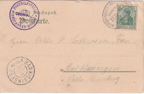 DR - Posthilfstelle Dreiannen-Hohne Karte Bahnpost Nordhausen - Wernigerode 1902