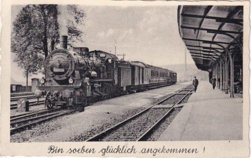 NRW - Bückeburg Bahnhof (Bahnsteig) m. Dampfzug sw-AK gelaufen 1939