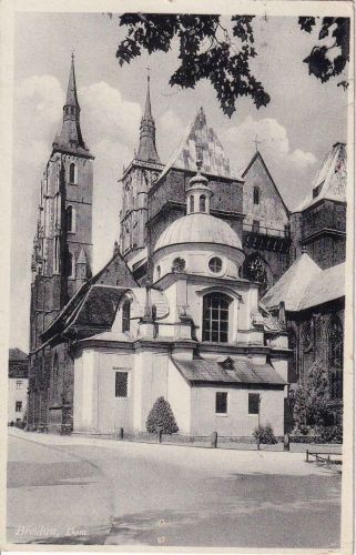 Schlesien - Breslau Dom sw-Foto-AK gelaufen 1937