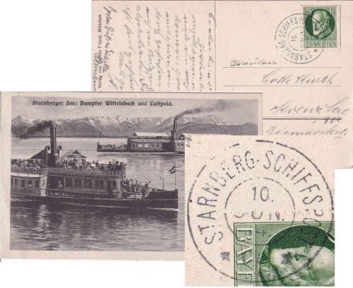 Bayern - Starnberg Schiffspost 10. JUN 14 K2 AK Dampfer n. Kreuztal