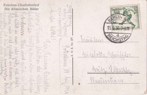 DR - Berlin-Reichstag 15.8.36 Tagesstempel Karte n. Melz