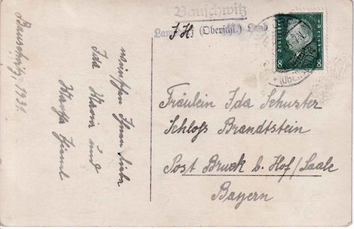 DR - Bauschwitz Lamsdorf (Oberschl.) Land landpost-L2 Karte n. Bruck 1930