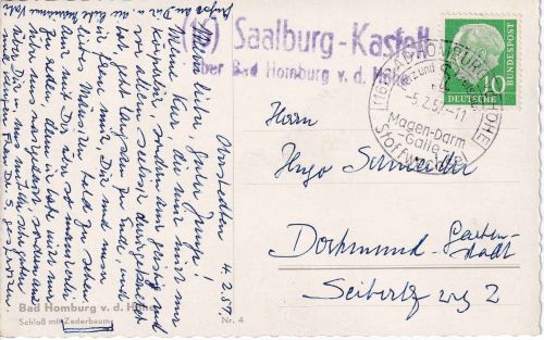 BRD - (16) Saalburg Kastell ü. Bad Homburg v.d.H. Landpost-L2 Karte 1957