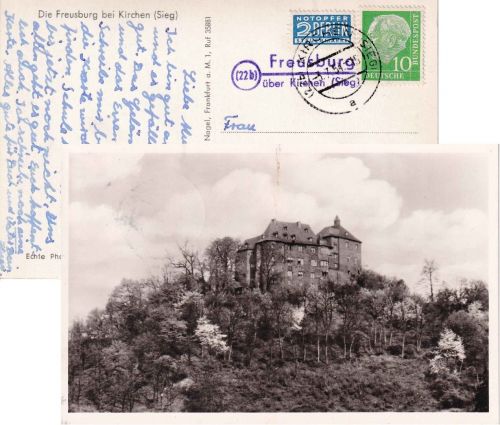 BRD - (22b) Freusburg ü. Kirchen (Sieg) Landpost-L2 Karte n. Dortmund 1954