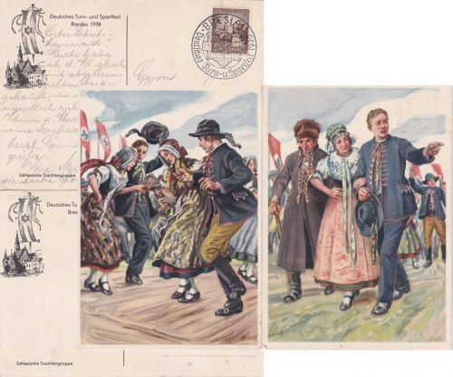 DR - Breslau 1938 Dt. Turn- u. Sportfest 2 Sonderkarten (Trachten) 1x SST