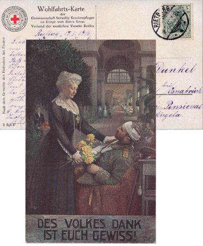DR - Kaiserin u. Verwundeter farb. Künstler-/Wohlfahrtskarte Rotes kreuz 1916