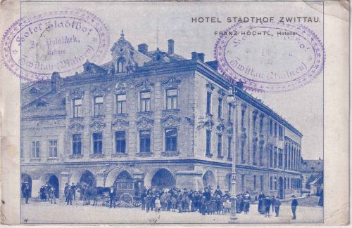 Tschechien - Zwittau (Mähren) Hotel Stadthof sw-Ansicht gelaufen 1909