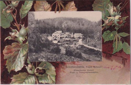 Bayern - Schüttersmühle farb. Passepartout-AK ungelaufen ca. 1900