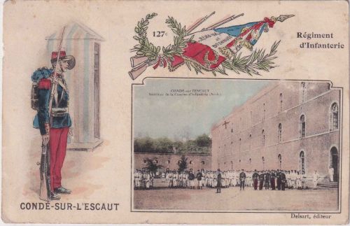 Frankreich - Condé-sur-l’Escaut/127. Reg. Infanterie Passepartout-AK ca. 1910