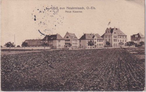 Elsass - Neubreisach Neue Kaserne sw-AK gelaufen 1916