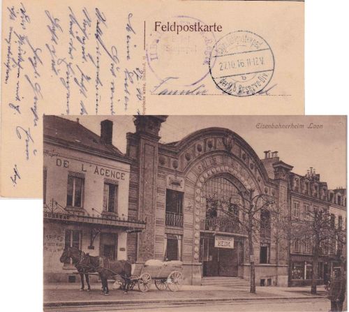 Frankreich - Laon Dep. Aisne Eisenbahnerheim sw-AK/Feldpostkarte 1916