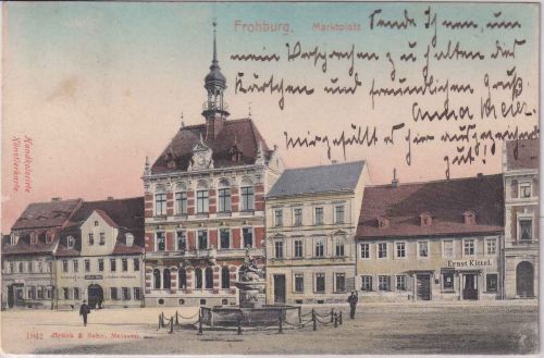 Sachsen - Frohburg Marktplatz farb. AK gelaufen 1905
