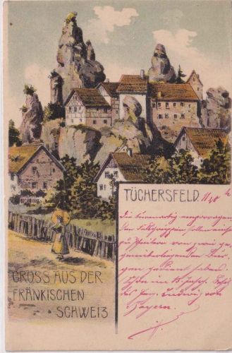 Bayern - Tüchersfeld Ortsansicht/Burg farb. Kunstler-AK ungelaufen ca. 1900