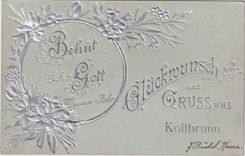 Schweiz - Kollbrunn (Winterthur, Zürich) Glückwunsch-Prägekarte gelaufen 1906