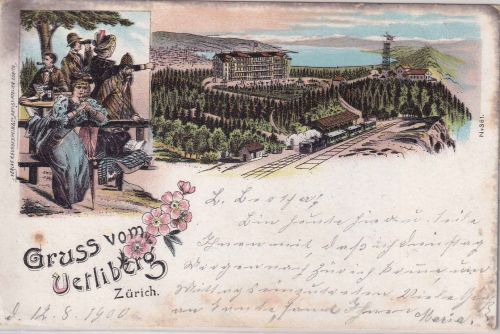 Schweiz - Uerliberg Gruss vom Farblitho gelaufen 1900