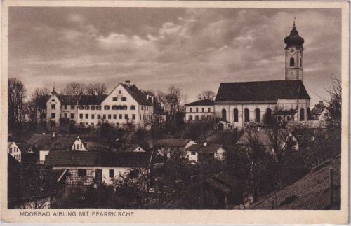 Bayern - Bad Aibling m. Pfarrkirche sw-AK gelaufen 1928