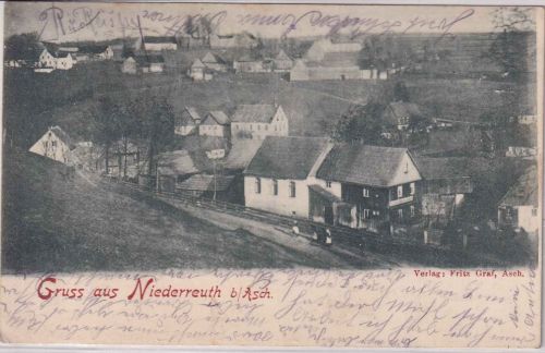 Österreich - Niederreuth b. Asch Ortsansicht sw-AK gelaufen 1910