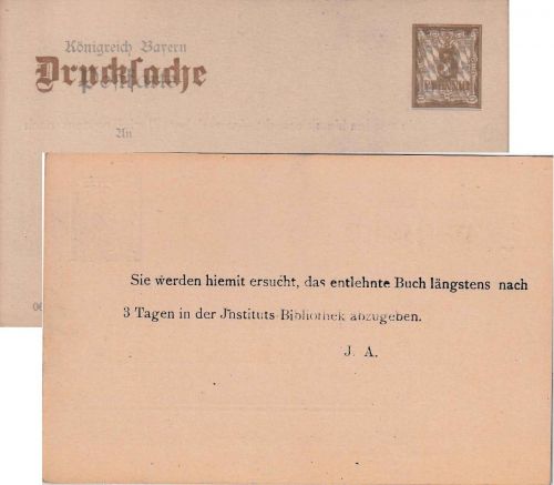 Bayern - 3/2 Pfg. Rauten Ganzsachenkarte m. Überdruck priv. Zudruck Bibliothek