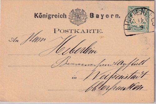 Bayern - 5 Pfg. Wappen Ganzsachenkarte HKS Lichtenfels 14/9 - Weißenstadt