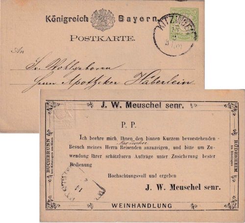 Bayern - 3 Pfg. Wappen Ganzsachenkarte priv. Zudruck HKS Kitzingen 13/2