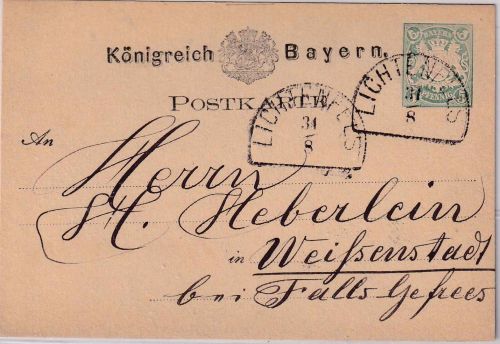 Bayern - 5 Pfg. Wappen Ganzsachenkarte HKS Lichtenfels 31/8 - Weißenstadt