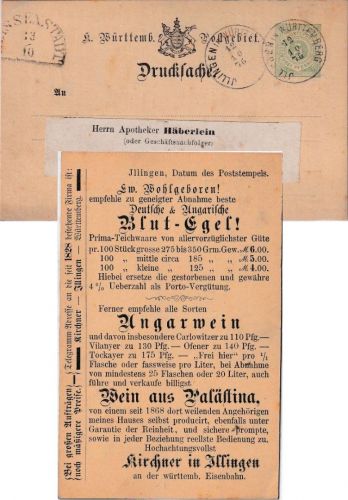 Württemberg - 3 Pfg. Drucksachen-Ganzsache m. Zudruck Illingen 12.10.76