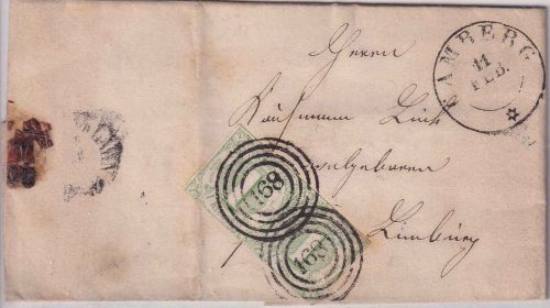 Thurn&Taxis - 1 Kr. geschn. waagr. Paar Brief Ring 168 Camberg 11. FEB (1862)