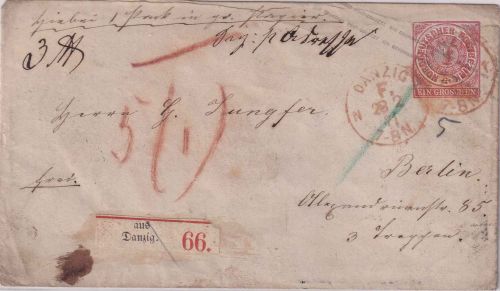 NDP - 1 Gr. GA-Umschlag + roter K1 Danzig F1 28.2.71 Paketbegleitbrief n. Berlin