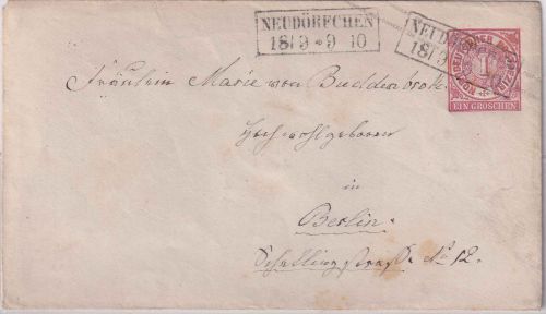 NDP - Neudörfchen 18/9 Ra2 1 Gr. Ganzsachenumschlag n. Berlin