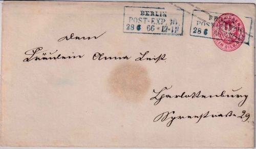 Preussen - Berlin Post-Exp. 10 28.6.66 blauer Ra3 1 Sgr. Ganzsachenumschlag