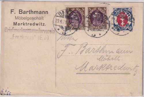Danzig - 2x5 Pfg. Kogge u.a. Karte Danzig 3 - Marktredwitz 1921