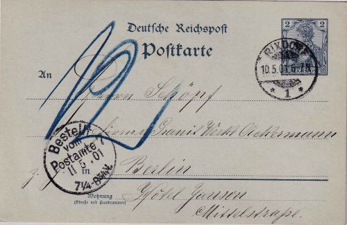 DR - 2 Pfg. Germania/Reichspost Ganzsachenkarte Nachbarortsverkehr Rixdorf 1901