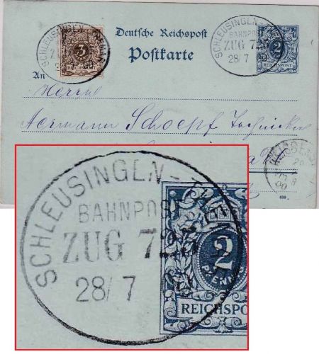 DR - 2 Pfg. K/A Ganzsachenkarte + Zusatz Bahnpost Schleusingen Themar 1900